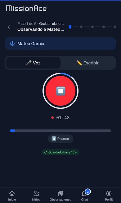 Recording an observation by voice, timer running