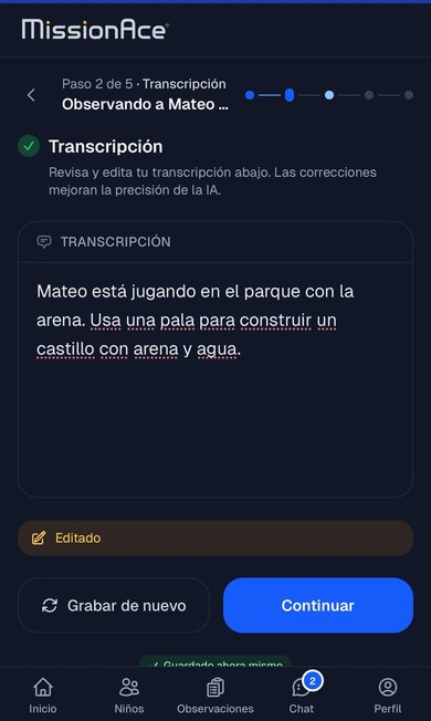 The spoken words written out in Spanish, ready to review and edit